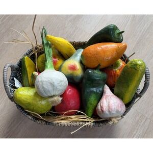 VTG  Paper Mache Fruit & Vegetable Set Kitchen Decor Rustic Italian Style Props